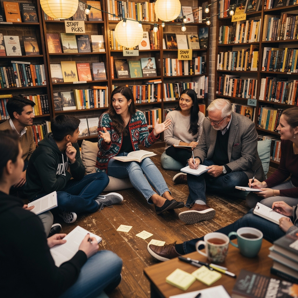 書店内でコーヒーを楽しむ読者のリラックスした姿