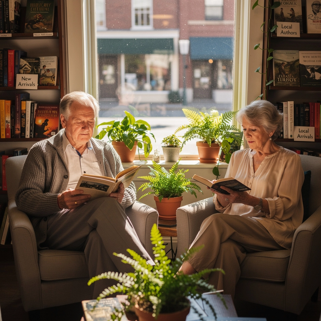 地域の書店の外観、温かい雰囲気のある木製の看板が掲げられている