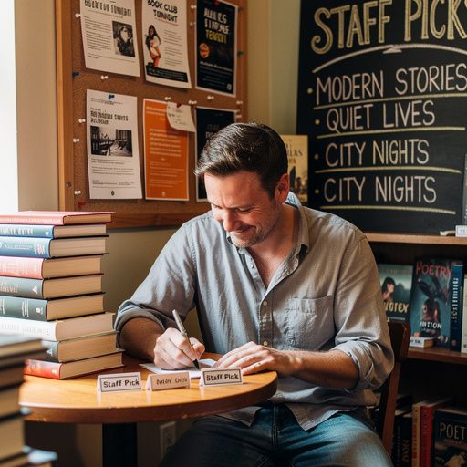 地域の作家のサイン会、ファンが列をなしている